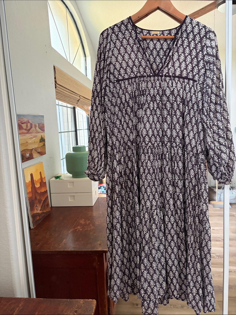 Matta Black and White Printed Long Sleeve Midi Dress